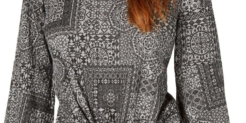 Style & Co. Women's Printed Tie Front Blouse Black Size Petite L