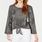 Style & Co. Women's Printed Tie Front Blouse Black Size Petite L