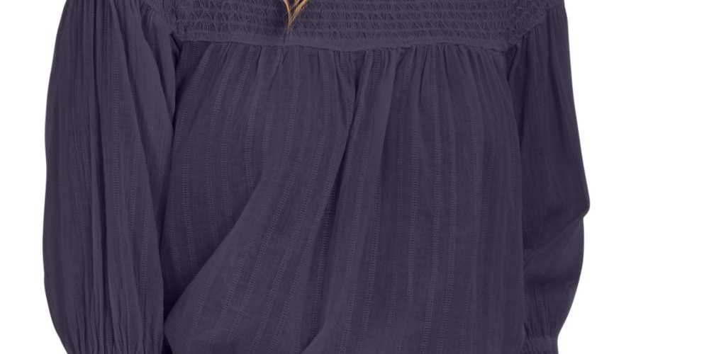 Free People Women's Blouse Knit Smocked Tunic Navy Size Large