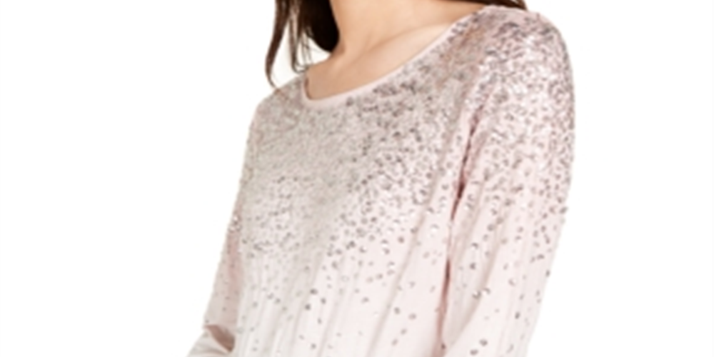 INC International Concepts Women's Sequin Long Sleeve Top Pink Size Petite L