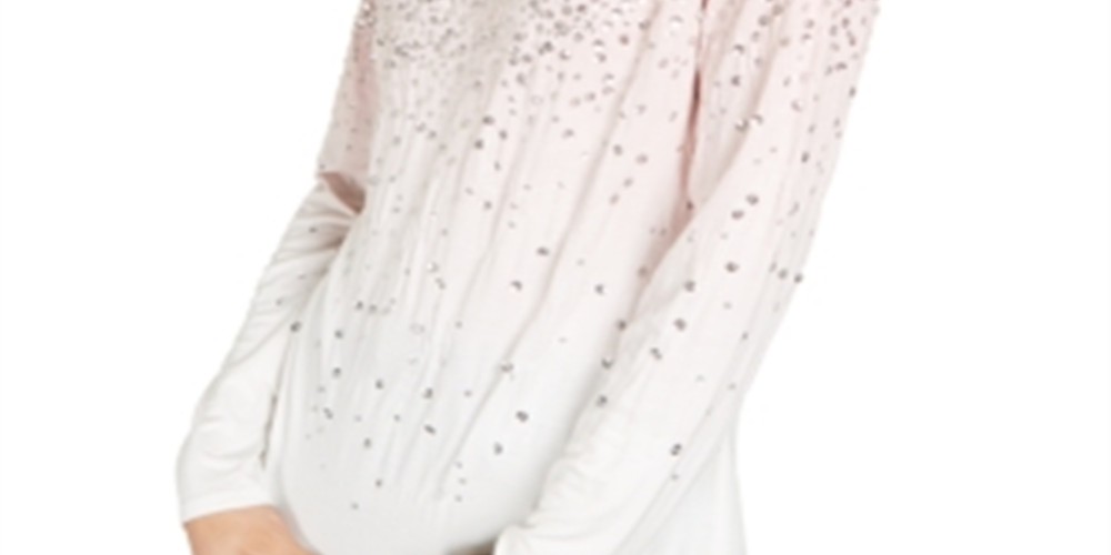 INC International Concepts Women's Sequin Long Sleeve Top Pink Size Petite L