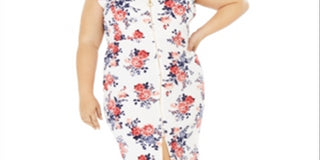 CRAVE FAME Women's Floral Cap Sleeve V Neck Below the Knee Sheath Dress Ivory Combo Size 2X