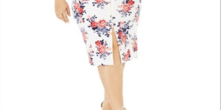 CRAVE FAME Women's Floral Cap Sleeve V Neck Below the Knee Sheath Dress Ivory Combo Size 2X