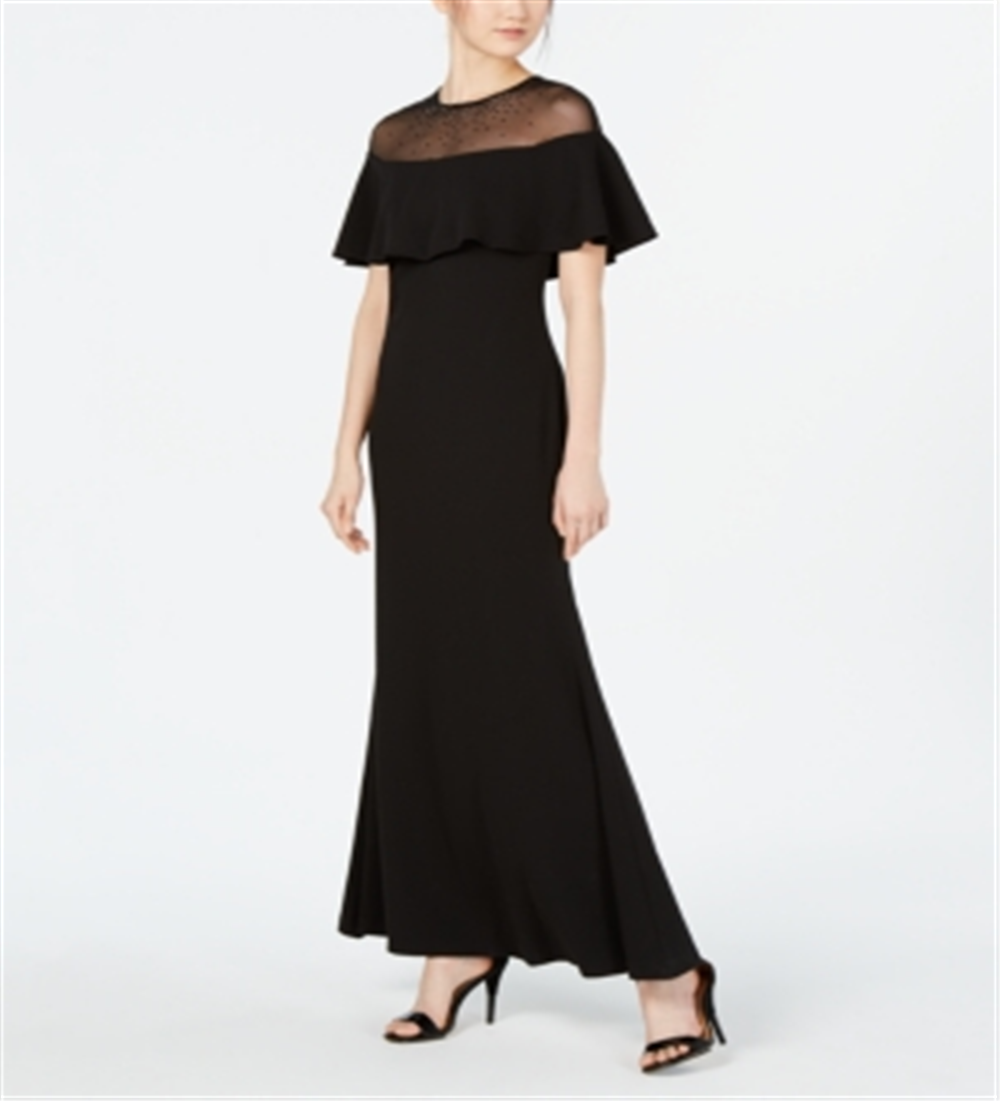 Calvin Klein Women's Illusion Yoke Popover Gown Black Size 4