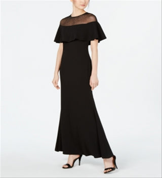 Calvin Klein Women's Illusion Yoke Popover Gown Black Size 4