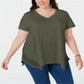 Style & Co Women's Plus Crochet Trim Asymmetric T-Shirt Green Size 2X