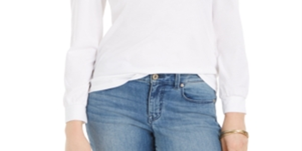 Charter Club Women's Supima Puff-Sleeve Top  White Size XS