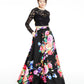 B DARLIN Women's Floral Long Sleeve Full-Length Formal Dress Black Size 13/14