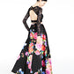 B DARLIN Women's Floral Long Sleeve Full-Length Formal Dress Black Size 13/14