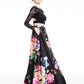 B DARLIN Women's Floral Long Sleeve Full-Length Formal Dress Black Size 13/14