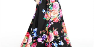B DARLIN Women's Floral Long Sleeve Full-Length Formal Dress Black Size 13/14