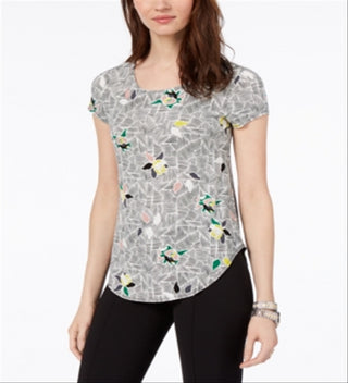 Alfani Women's Printed Round Hem T-Shirt Black Size Petite S