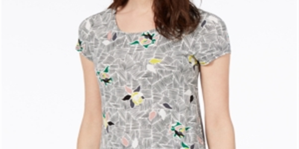 Alfani Women's Printed Round Hem T-Shirt Black Size Petite S