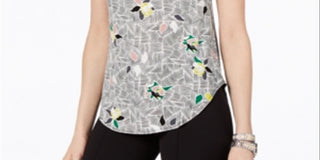 Alfani Women's Printed Round Hem T-Shirt Black Size Petite S