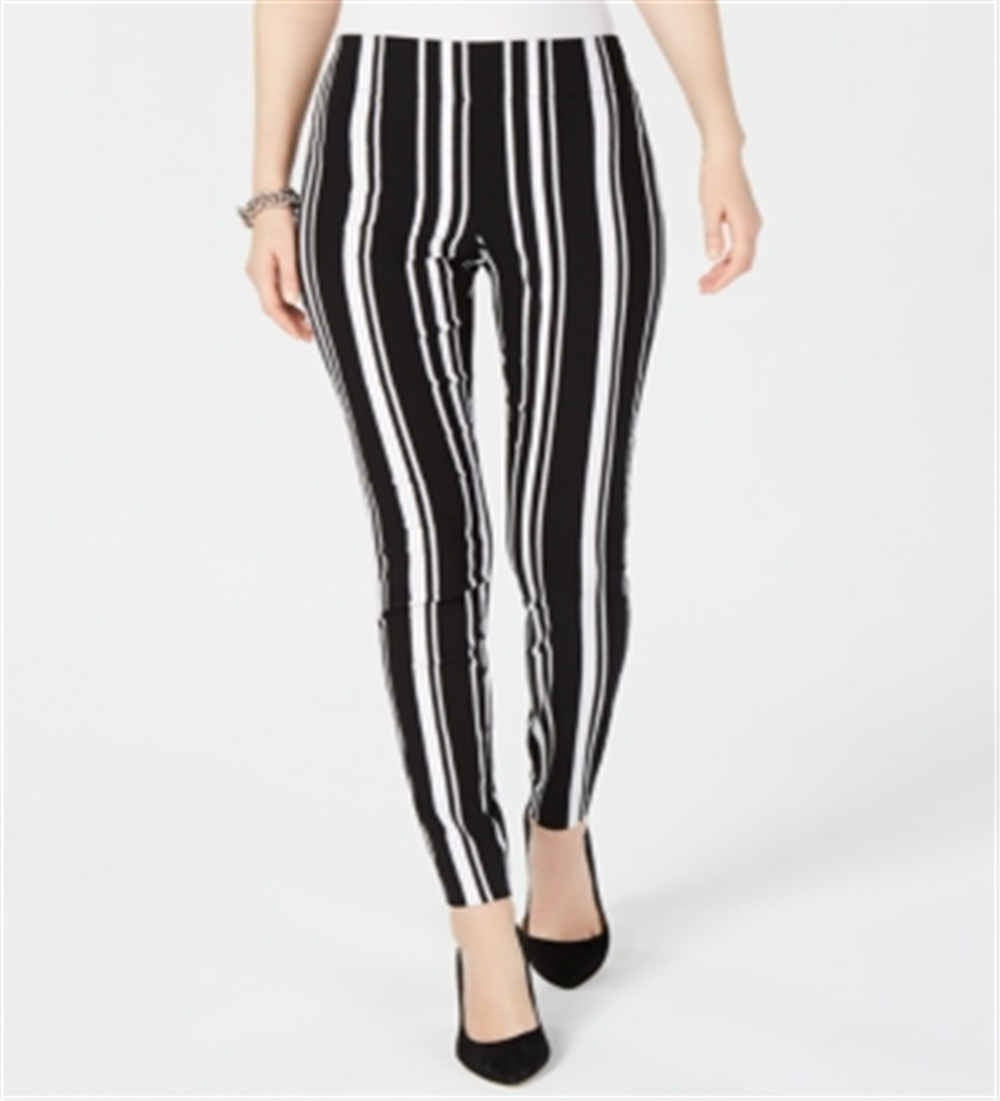 INC Women's Petite Pull-on Striped Pants  Urban Jungle Black Size 16 P
