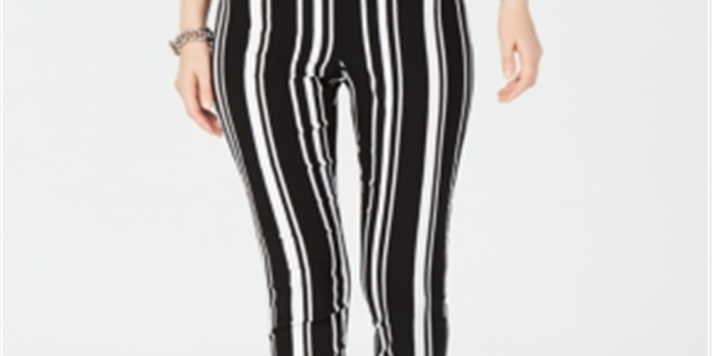 INC Women's Petite Pull-on Striped Pants  Urban Jungle Black Size 16 P