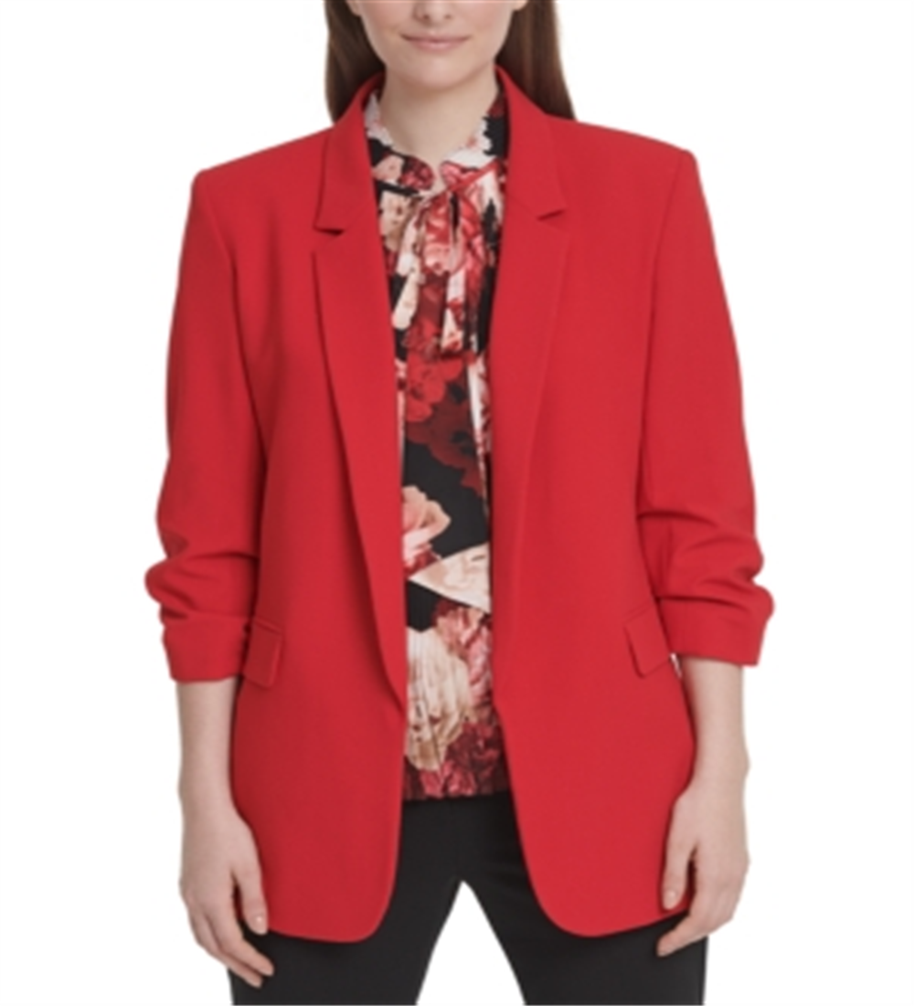 DKNY Women's Gathered Blazer Wear to Work Jacket Red Size 14P