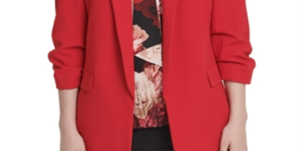 DKNY Women's Gathered Blazer Wear to Work Jacket Red Size 14P