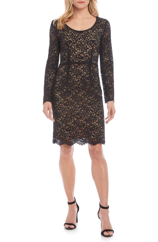 KAREN KANE Women's  Long Sleeve Sheath Dress Black Combo Size L