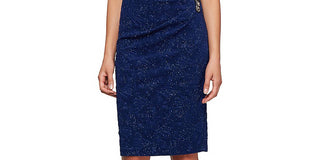 Alex Evenings Women's Sleeveless Below the Knee Sheath Dress Blue Size 8