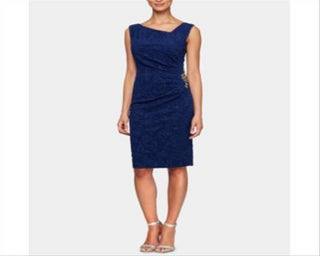 Alex Evenings Women's Sleeveless Below the Knee Sheath Dress Blue Size 8