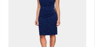 Alex Evenings Women's Sleeveless Below the Knee Sheath Dress Blue Size 8