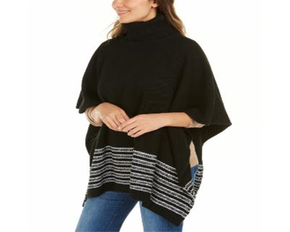 Michael Kors Women's Textured Metallic Stripe Poncho Black Size Regular