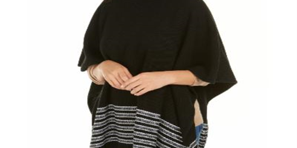 Michael Kors Women's Textured Metallic Stripe Poncho Black Size Regular