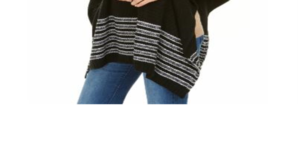 Michael Kors Women's Textured Metallic Stripe Poncho Black Size Regular