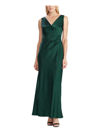 Ralph Lauren Women's Sleeveless Satin Evening Gown Green Size 18