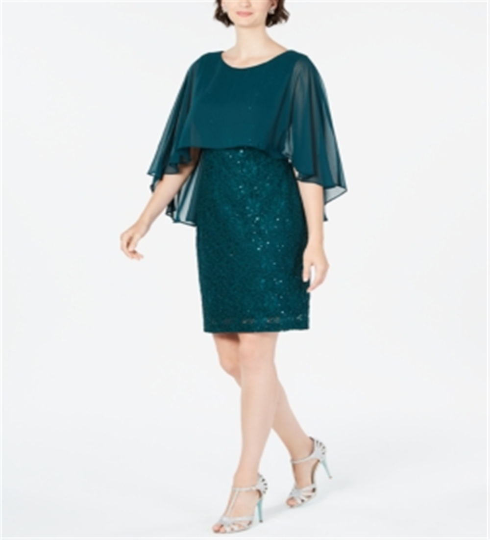 Connected Women's Sequined Lace Capelet Dress Green Size 8 -
