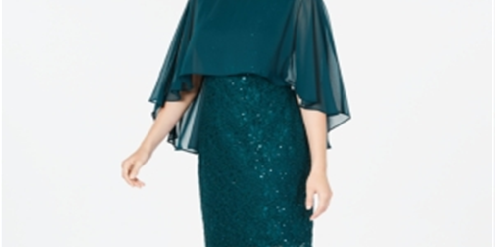 Connected Women's Sequined Lace Capelet Dress Green Size 8 -