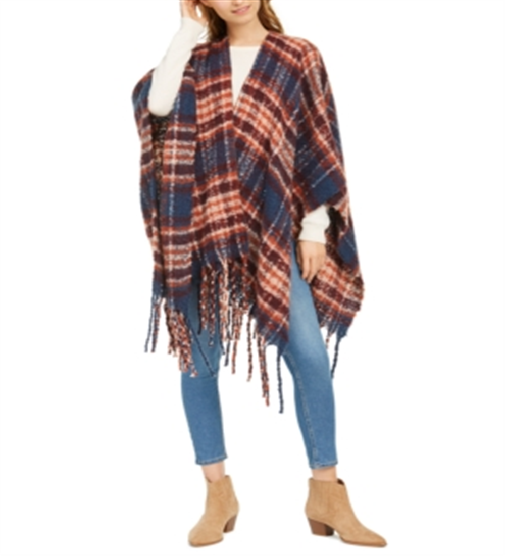 Charter Club Women's Brushed Fringed Topper  Navy Multi  One Size