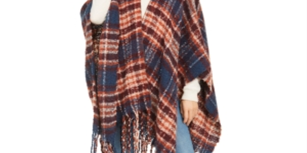 Charter Club Women's Brushed Fringed Topper  Navy Multi  One Size