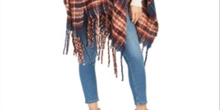 Charter Club Women's Brushed Fringed Topper  Navy Multi  One Size