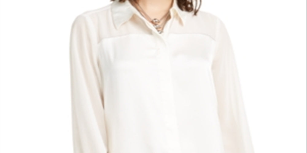 Alfani Women's Tunic Button up Shirt Ivory Size XS