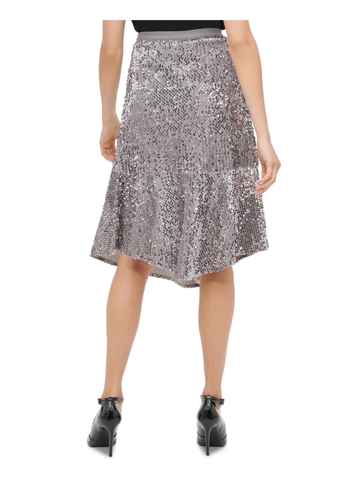 Calvin Klein Women's  Sequined Below the Knee Evening Peasant Skirt Silver Size Large