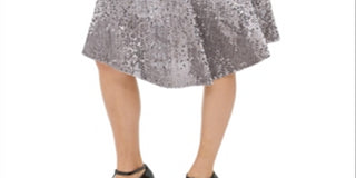 Calvin Klein Women's  Sequined Below the Knee Evening Peasant Skirt Silver Size Large