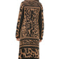 Calvin Klein Women's  Wing Collared Animal Print Long Sleeve Open Cardigan Sweater Brown Size XL