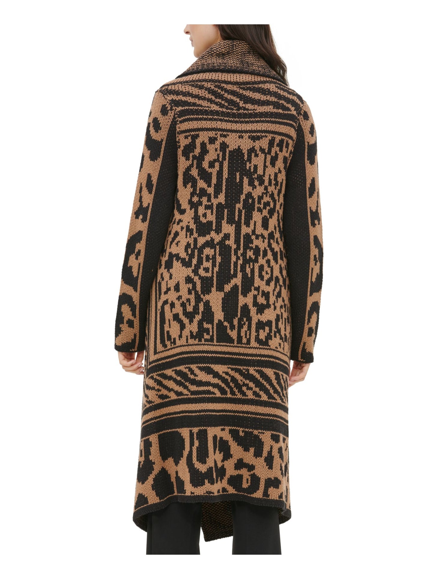 Calvin Klein Women's  Wing Collared Animal Print Long Sleeve Open Cardigan Sweater Brown Size XL