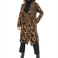 Calvin Klein Women's  Wing Collared Animal Print Long Sleeve Open Cardigan Sweater Brown Size XL