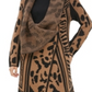 Calvin Klein Women's  Wing Collared Animal Print Long Sleeve Open Cardigan Sweater Brown Size XL