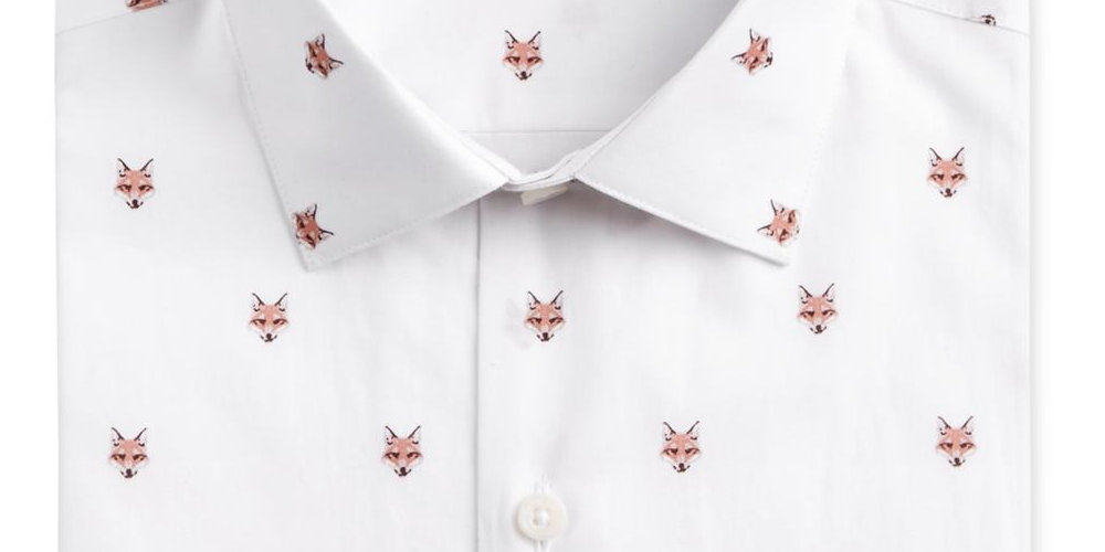 Bar IIII Men's Slim Fit Stretch Fox Head Print Dress Shirt White Size XL