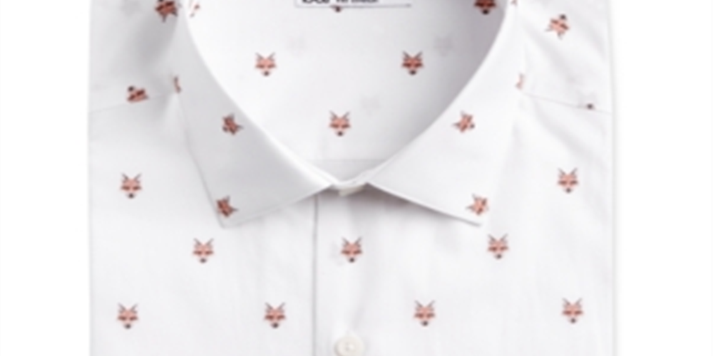 Bar IIII Men's Slim Fit Stretch Fox Head Print Dress Shirt White Size XL