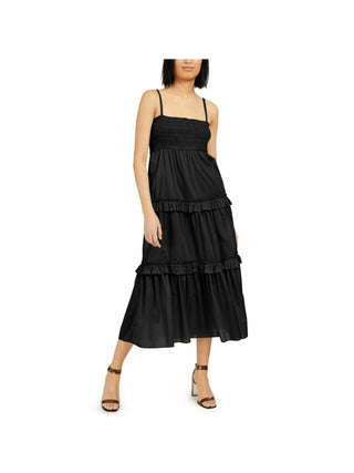 INC Women's Smocked Tiered Maxi Dress Black Size XL