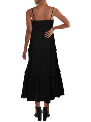 INC Women's Smocked Tiered Maxi Dress Black Size XL