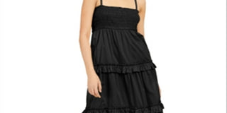 INC Women's Smocked Tiered Maxi Dress Black Size XL