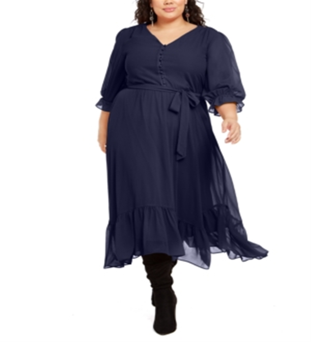 Ny Collection Women's Plus Size Button-Front Dress Blue Size 3X