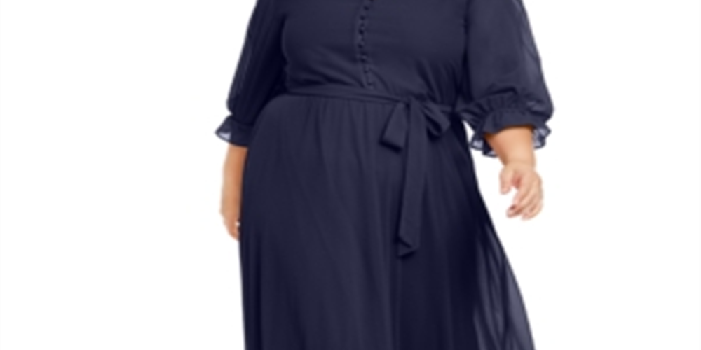 Ny Collection Women's Plus Size Button-Front Dress Blue Size 3X