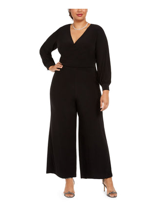 ADRIANNA PAPELL Women's Long Sleeve Wide Leg Evening Jumpsuit Plus Black Size 24W